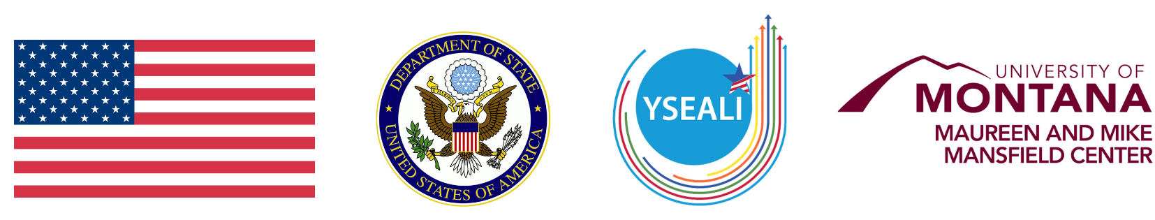 American flag, DoS, YSEALI, Mansfield Center logo